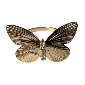 Gold Butterfly Ring with Crystal Accents